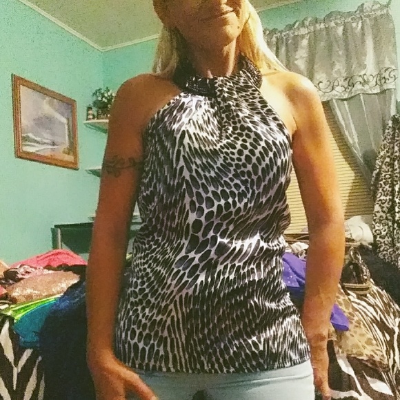 Black/white/purple halter top - Picture 2 of 7